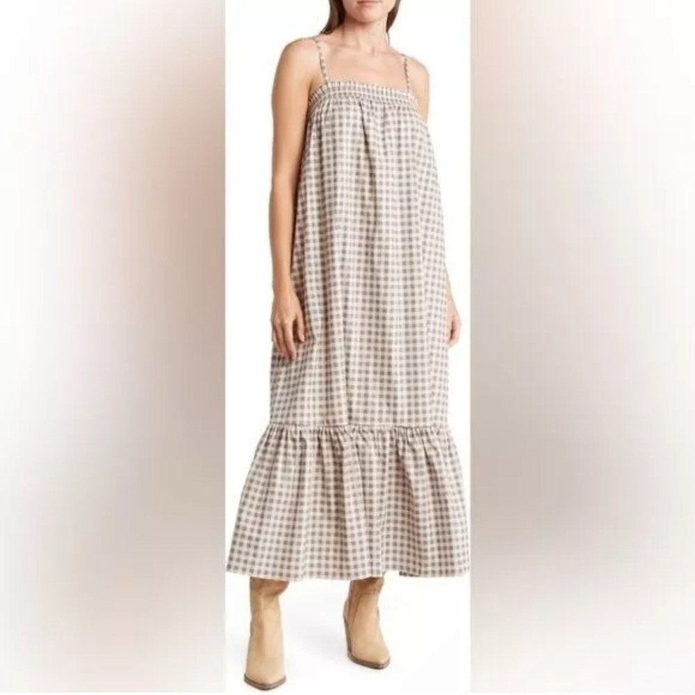 NWT We Wore What |  MIDI WWD15-1 GINGHAM SC WHISPER WHITE Size Large